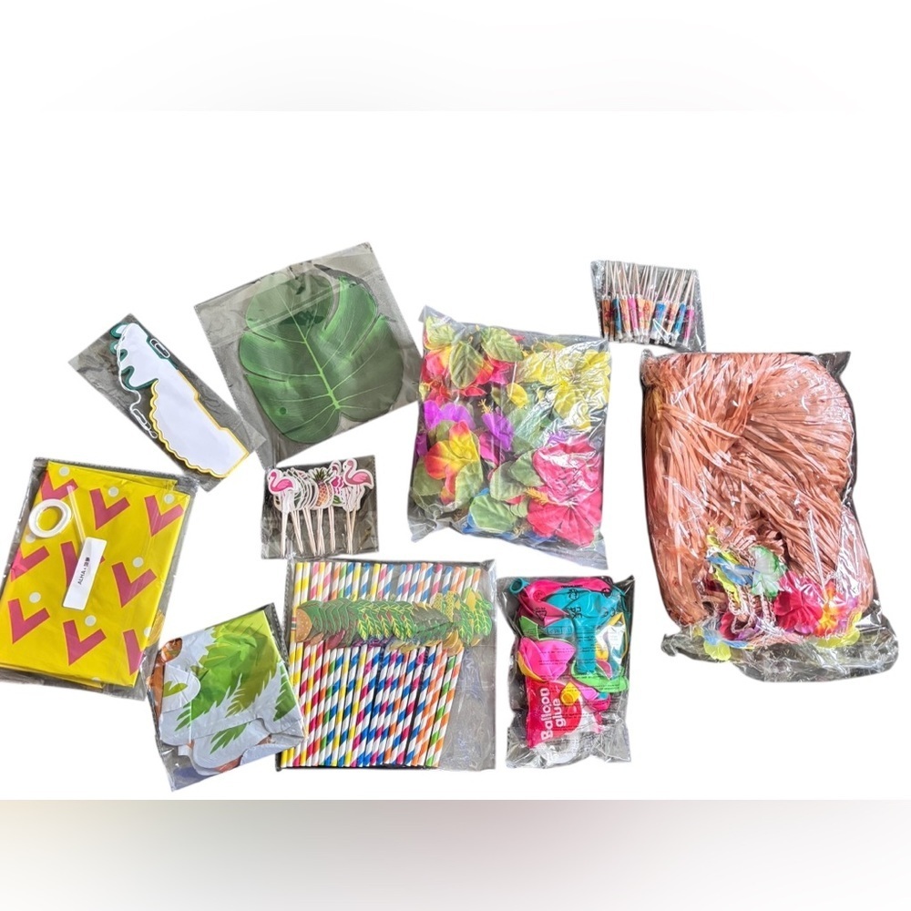 Hawaiian Party Decorations Balloons Floral Lei’s Umbrella’s Leaves Grass Skirt